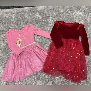 Pink and Red Girls' Dresses with Star and Glitter